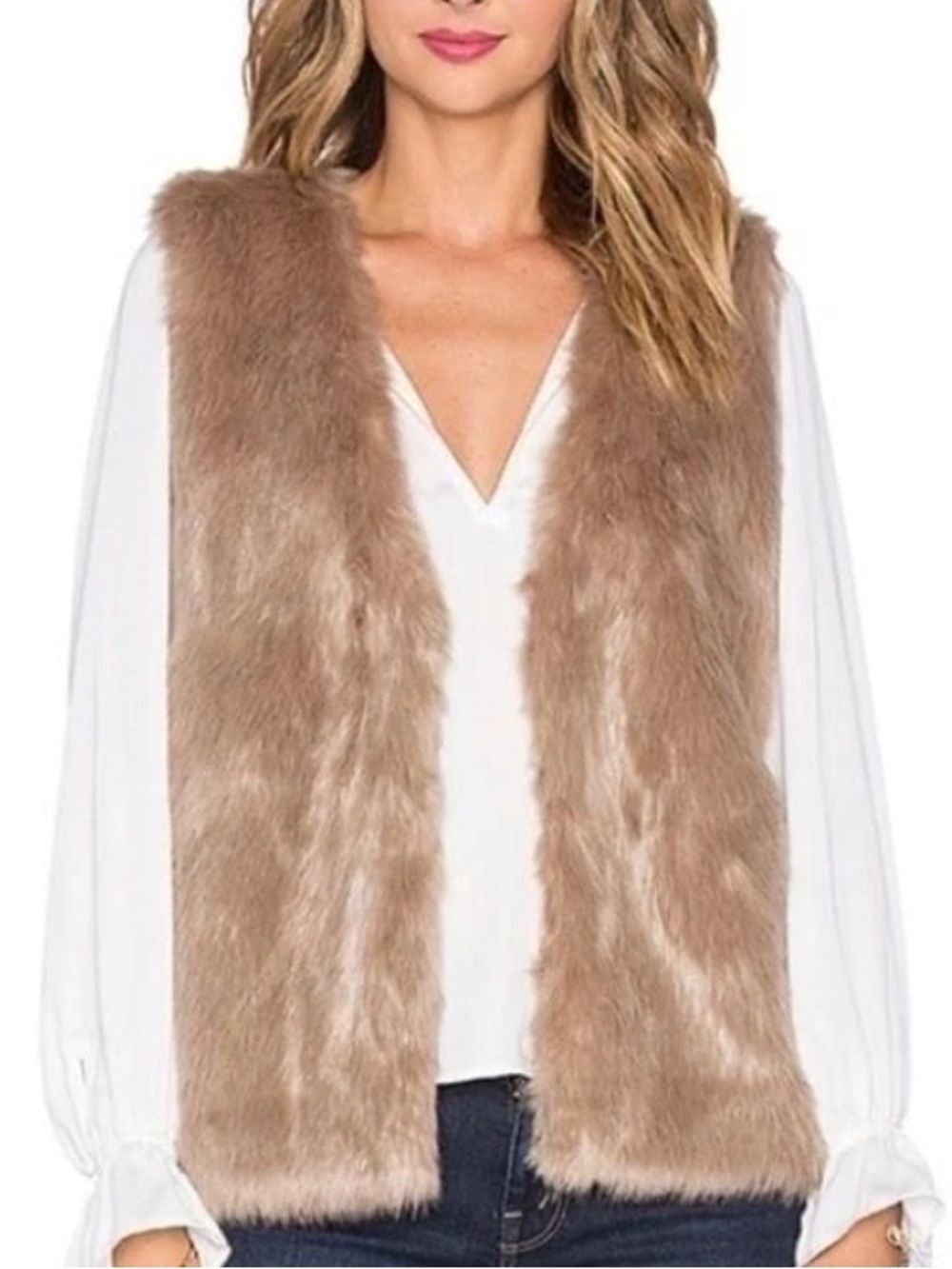 Joie Large Nimoy Faux Fur Vest in Deep Mushroom Taupe Winter Fall Cozy